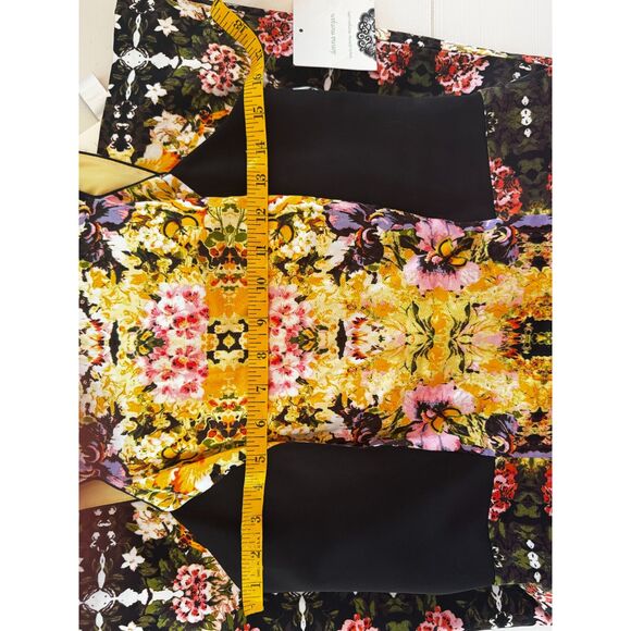 Donna Morgan Floral Sheath Dress Size 8 Yellow Black Zip Career Cocktail NWT - Picture 6 of 7